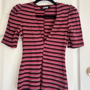 Reformation Red and Black Striped Blouse